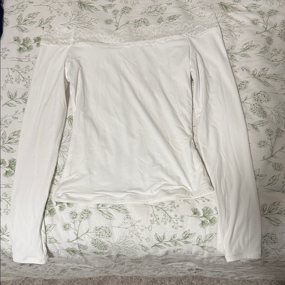 White Lace Trim Women's Top